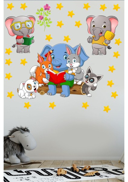 Renkli Orman ve Yıldız Temalı Çocuk Odası Duvar Sticker Seti fırsatları