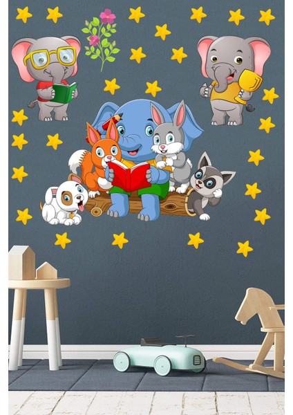 Renkli Orman ve Yıldız Temalı Çocuk Odası Duvar Sticker Seti indirimleri