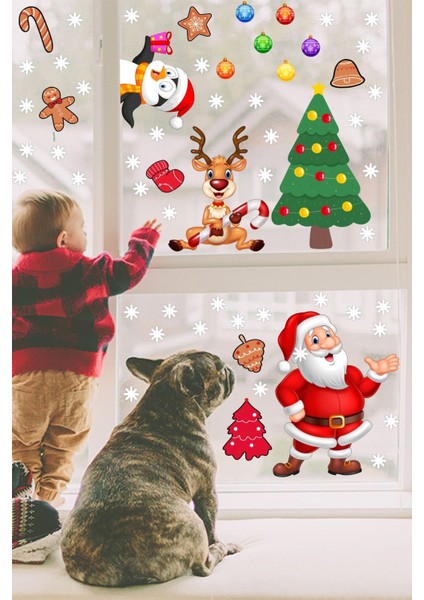 Yılbaşı renkli çocuk temalı sticker setleri, Noel Baba, penguen, geyik, ağaç ve kar taneleri fiyatları