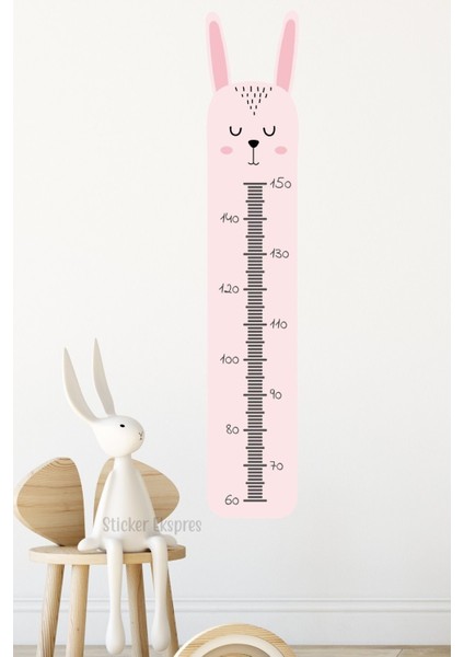 Soft Pembe Tavşan Boy Ölçer Boy Cetveli Duvar Sticker