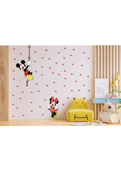 Kırmızı ve Beyaz Puantiyeli Minnie Mouse ve Mickey Mouse Çocuk Bebek Odası Duvar Süsü Duvar Sticker fiyatları