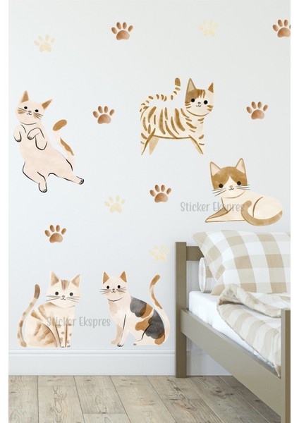 Oyuncu Patiler Sevimli Kediler Kedi Çocuk Odası Duvar Sticker Seti