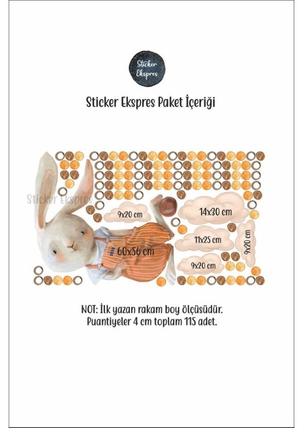 Turuncu Tulumlu Oyuncu Tavşan ve Puantiyeler Çocuk Odası Duvar Sticker Seti fiyatları
