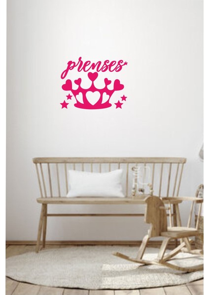 Pembe Prenses ve Taç Çocuk Odası Yapışkanlı Duvar Sticker 40x40 cm