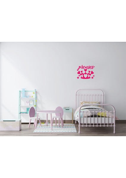 Pembe Prenses ve Taç Çocuk Odası Yapışkanlı Duvar Sticker 40x40 cm fiyatları