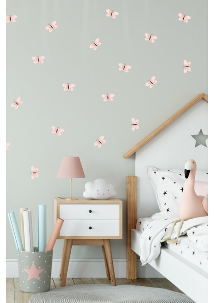 Sevimli Pembe Kelebekler Çocuk Odası Duvar Sticker Seti, Renkli ve Şirin Dekorasyon