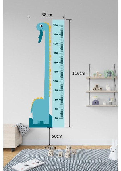 Renkli Dinozor Figürlü Boy Ölçme Duvar Sticker, Eğlenceli ve Kullanışlı Tasarım indirimleri
