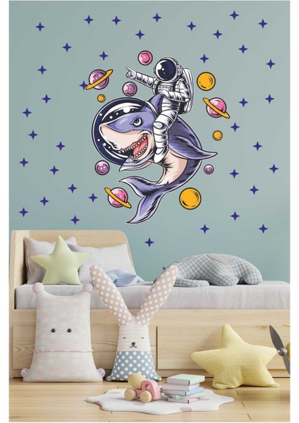 Çocuk Odası Renkli Uzay ve Balina Temalı Duvar Stickerı fiyatları