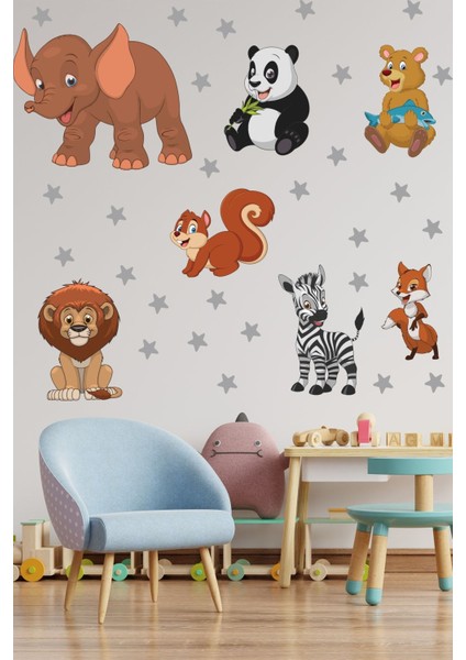 Renkli ve Eğlenceli Çocuk Odası Hayvan Figürleri Duvar Sticker Seti