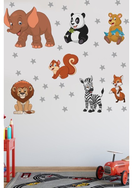 Renkli ve Eğlenceli Çocuk Odası Hayvan Figürleri Duvar Sticker Seti modelleri