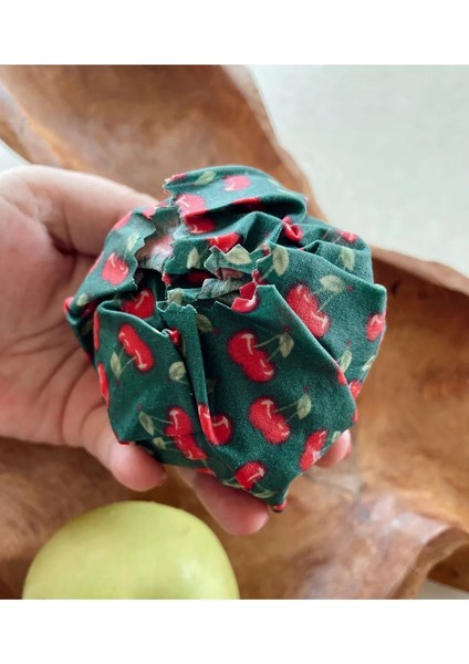 Balmumu Gıda, Yiyecek Saklama Kumaşı, Tekrar Kullanılabilen Saklama Bezi, 2'li Set, Kiraz Desenli