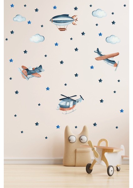 Renkli Suluboya Uçaklar Çocuk Odası Duvar Sticker, eğlenceli ve sevimli dekorasyon.