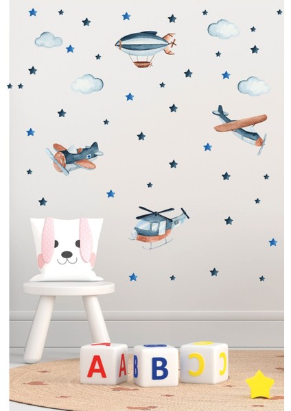 Renkli Suluboya Uçaklar Çocuk Odası Duvar Sticker, eğlenceli ve sevimli dekorasyon. fiyatları