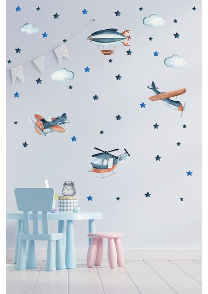Renkli Suluboya Uçaklar Çocuk Odası Duvar Sticker, eğlenceli ve sevimli dekorasyon. modelleri