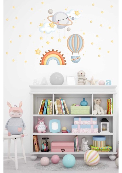 Çocuk odası duvar stickeri, gökkuşağı, bulut, yıldız ve balon tasarımı, 5+ parça fiyatları