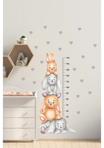 Renkli Tavşan Kardeşler Boy Ölçer Duvar Sticker, eğlenceli odalara neşe katar