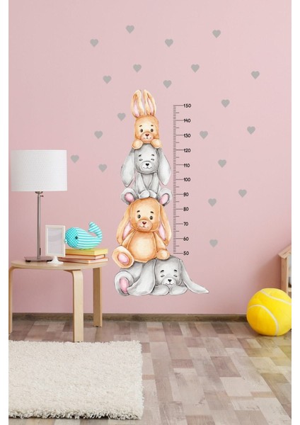 Renkli Tavşan Kardeşler Boy Ölçer Duvar Sticker, eğlenceli odalara neşe katar fiyatları