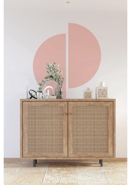 Toz Pembe Bohem Tarz İkili Yarım Daire Duvar Sticker, Şık ve Modern Dekorasyon