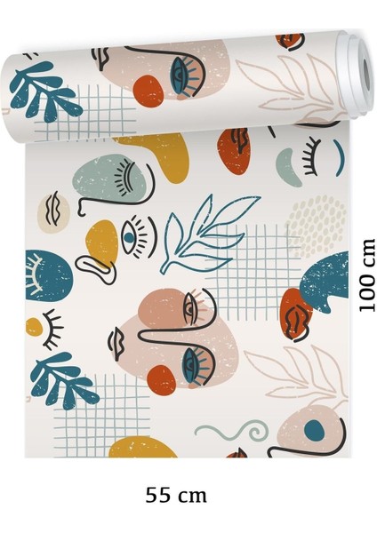 Renkli soyut yüzler desenli zemin kaplama folyo, modern ve şık dekorasyon için ideal