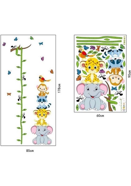 Renkli hayvanlar duvar sticker seti, çocuk odası dekorasyonu ve boy ölçer detaylarıyla fırsatları