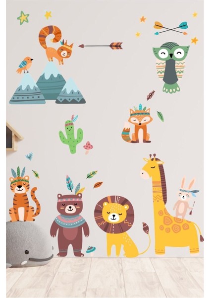 Sevimli Hayvanlar Çocuk Odası Duvar Stickerları, Renkli ve Eğlenceli Dekorasyon