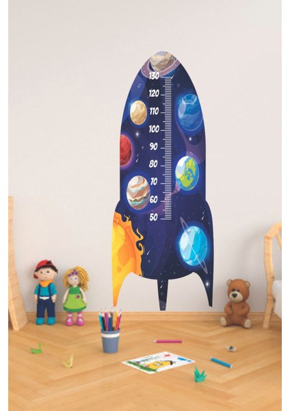 Çocuk odası gezegenler ve roket temalı renkli duvar sticker 140x55 cm fiyatları