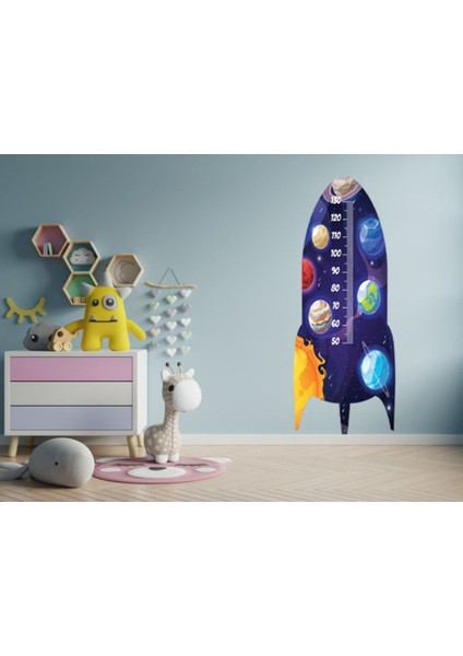 Çocuk odası gezegenler ve roket temalı renkli duvar sticker 140x55 cm modelleri