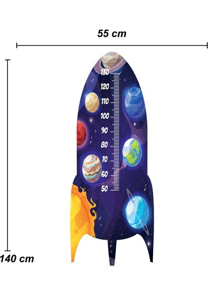 Çocuk odası gezegenler ve roket temalı renkli duvar sticker 140x55 cm fırsatları