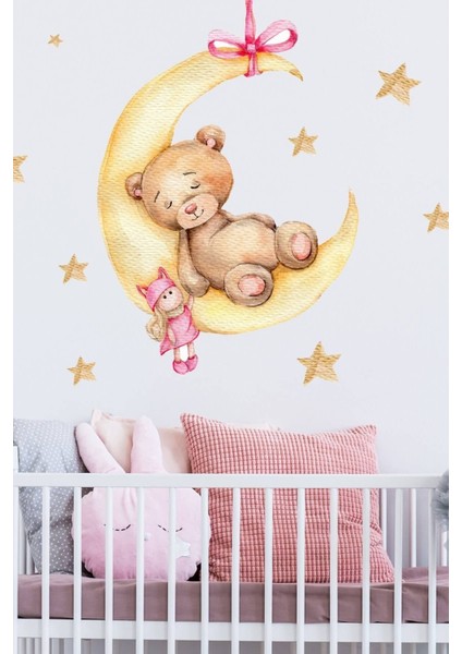 Renkli 30 parçalı sevimli ayıcık ve yıldızlar duvar sticker seti çocuk odası için