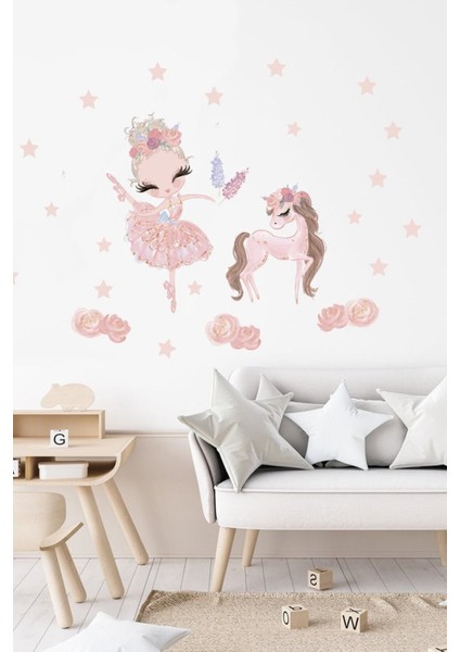 Kız Çocuk Odası Balerin ve Unicorn Duvar Sticker Seti