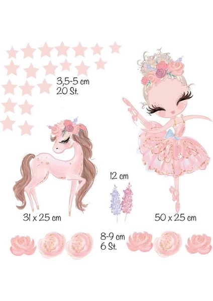 Kız Çocuk Odası Balerin ve Unicorn Duvar Sticker Seti fiyatları