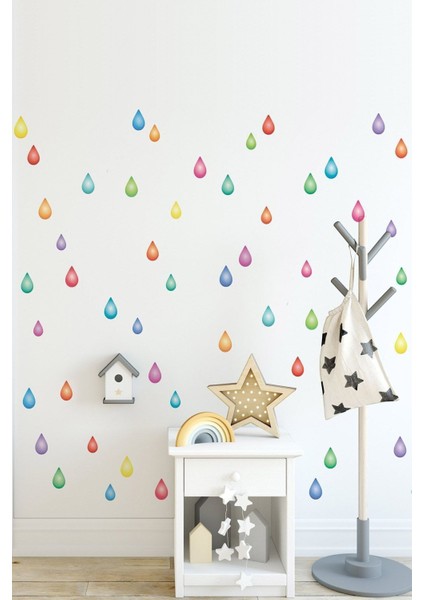 Rengarenk Neon Yağmur Damlacıkları 100 Adet Dekoratif Duvar Sticker Seti