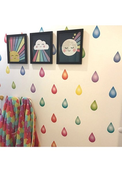 Rengarenk Neon Yağmur Damlacıkları 100 Adet Dekoratif Duvar Sticker Seti fiyatları