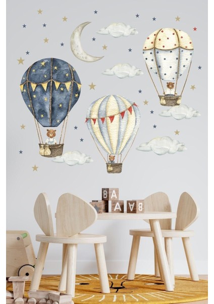 Renkli ayıcıklı balonlar çocuk odası duvar sticker, eğlenceli dekorasyon.