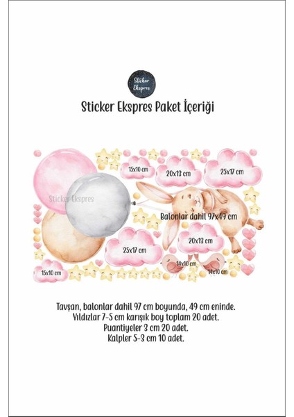 Rüya Tadında Balonlu Uçan Tavşan Çocuk Odası Duvar Sticker, Çok Renkli, 1 Parça fiyatları