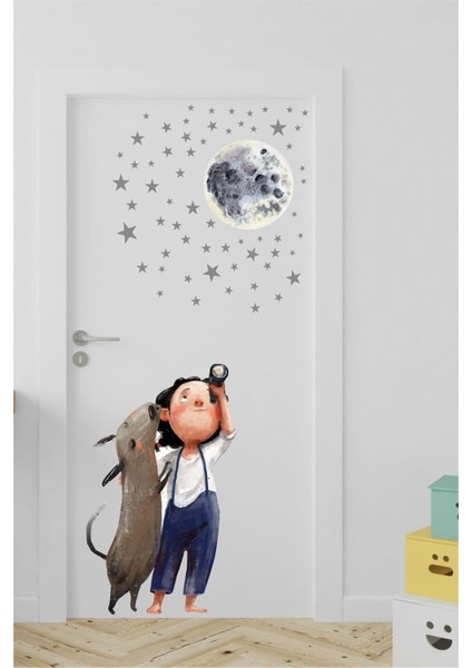 Renkli ve eğlenceli kapı stickerı, çocuk odası için neşeli dekorasyon seçeneği