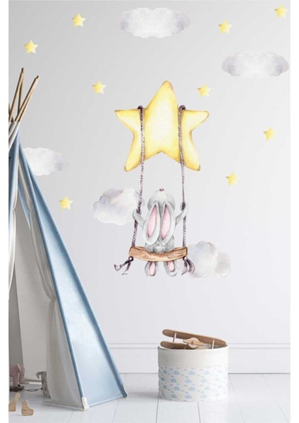 Renkli Tavşan Çocuk Odası Duvar Stickeri, Eğlenceli Dekorasyon Parçası