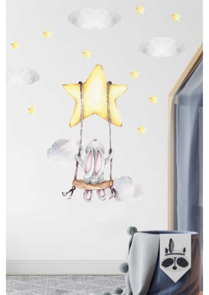 Renkli Tavşan Çocuk Odası Duvar Stickeri, Eğlenceli Dekorasyon Parçası fiyatları