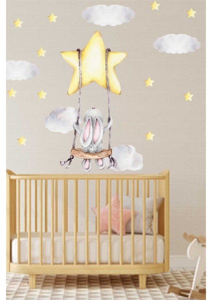 Renkli Tavşan Çocuk Odası Duvar Stickeri, Eğlenceli Dekorasyon Parçası modelleri