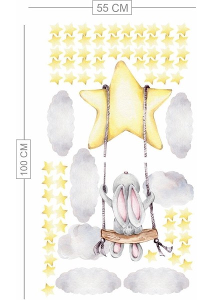 Renkli Tavşan Çocuk Odası Duvar Stickeri, Eğlenceli Dekorasyon Parçası fırsatları