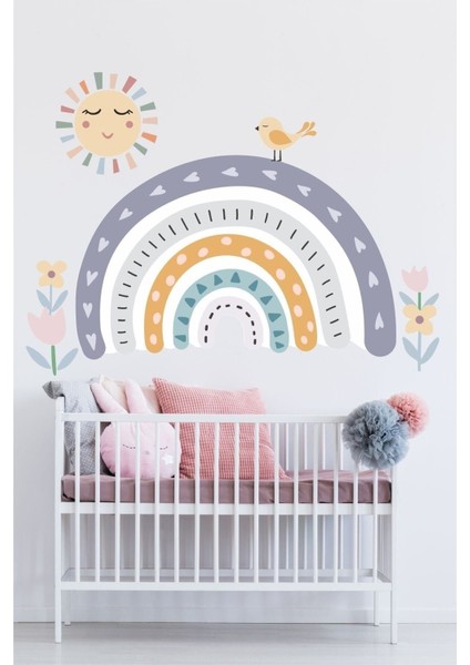 Renkli Masal Gökkuşağı Çocuk Odası Duvar Sticker, sevimli ve şık dekorasyon seçeneği
