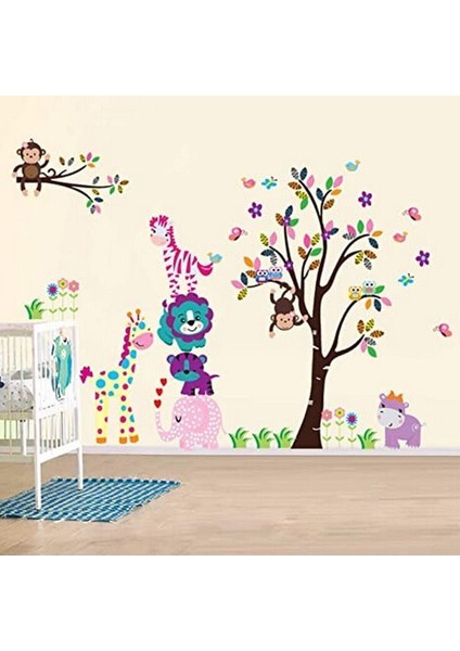 Renkli hayvan temalı duvar sticker seti, çocuk ve bebek odası dekorasyonu için 5+ parça fiyatları