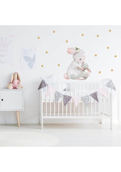 Renkli 50 Parça Çocuk ve Bebek Odası Duvar Sticker Seti, Sevimli Tavşan Temalı