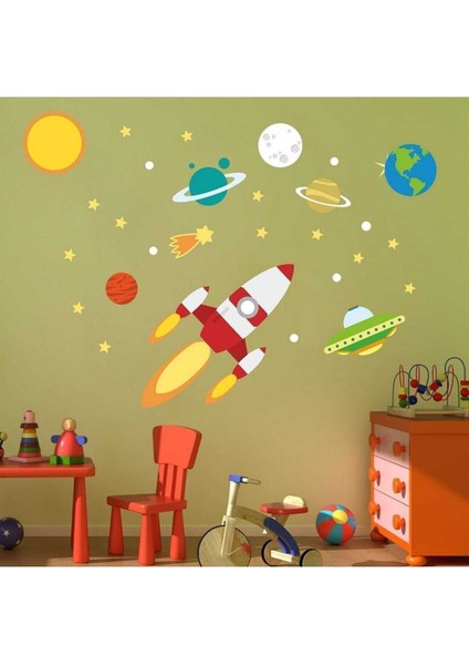 Eğlenceli ve renkli erkek çocuk odası duvar sticker seti, 5+ parça, çok renkli