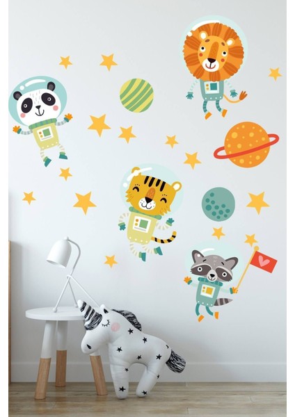 Renkli Uzay Temalı Çocuk Duvar Sticker Seti, Eğlenceli ve Öğretici Dekorasyon Parçası
