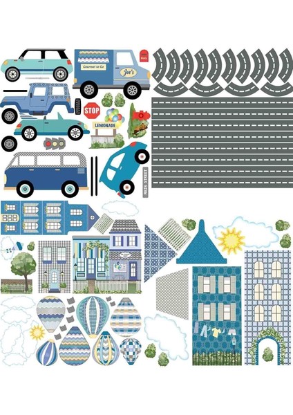 Çocuk odası için renkli şehir temalı duvar sticker seti, 5+ parça, eğlenceli dekorasyon fiyatları