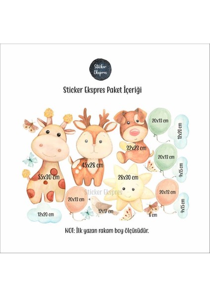 Renkli ve eğlenceli 5+ parça hayvan duvar sticker seti, çocuk odası dekorasyonu fiyatları