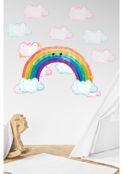 Çocuk odası renkli gökkuşağı ve bulut duvar süsleri, stickerler