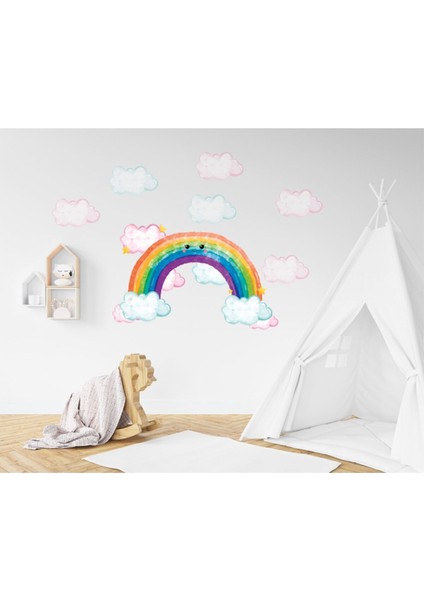 Çocuk odası renkli gökkuşağı ve bulut duvar süsleri, stickerler fiyatları