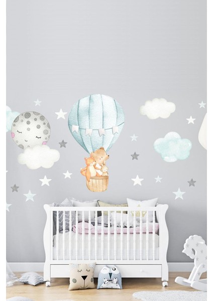 Sevimli Hayvanlar Duvar Sticker Seti, Renkli ve Eğlenceli Çocuk Odası Dekoru, 5+ Parça